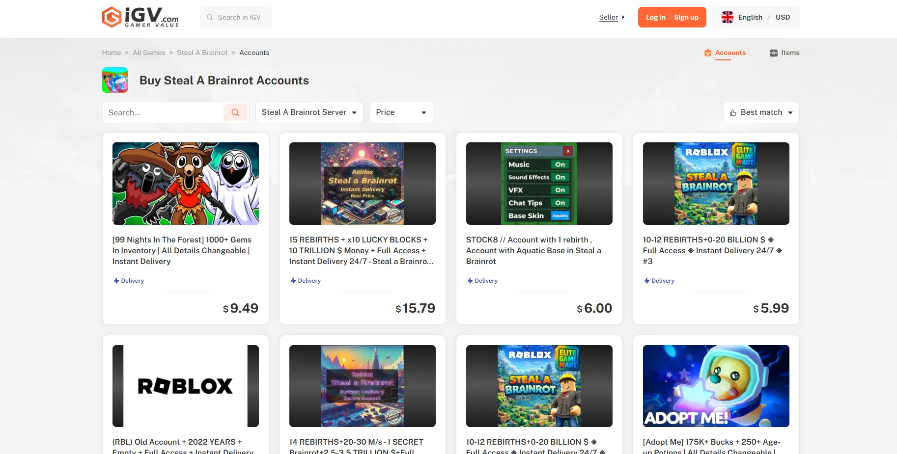 igv steal a brainrot accounts